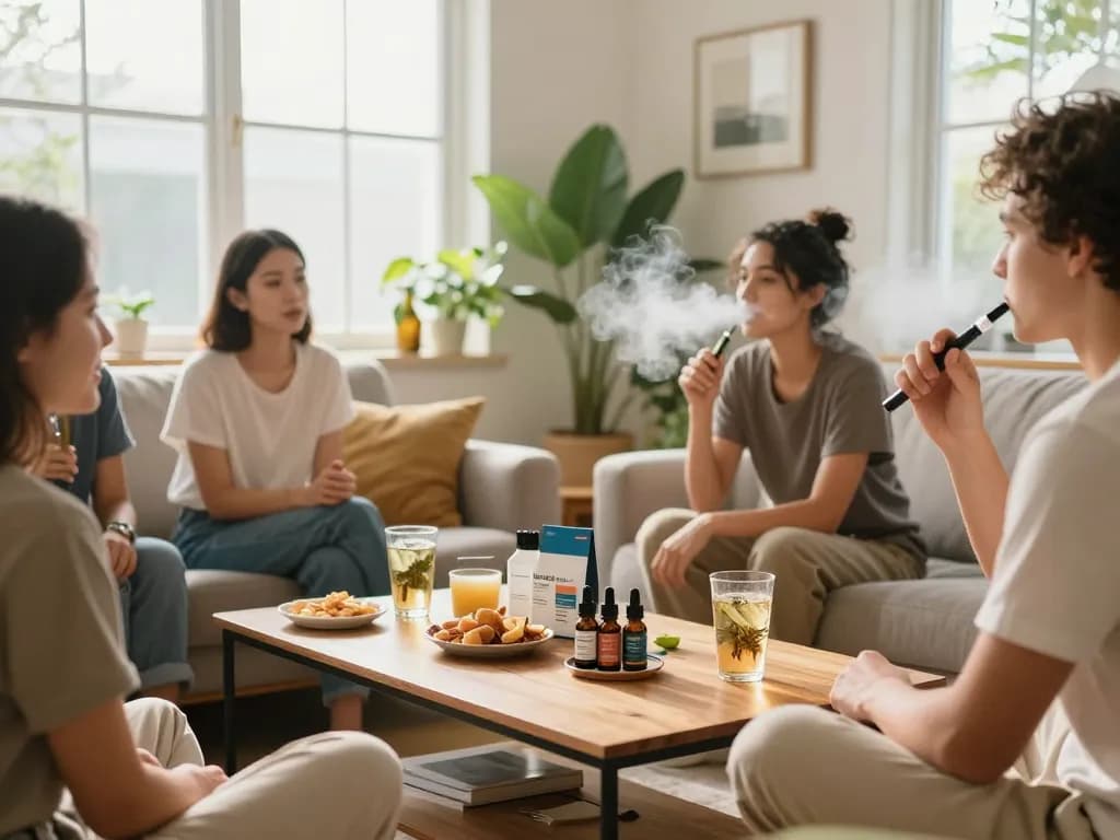Vaporizzatori thc utilizzati in un incontro conviviale, evidenziando il benessere naturale e i prodotti vape al CBD in un ambiente accogliente.