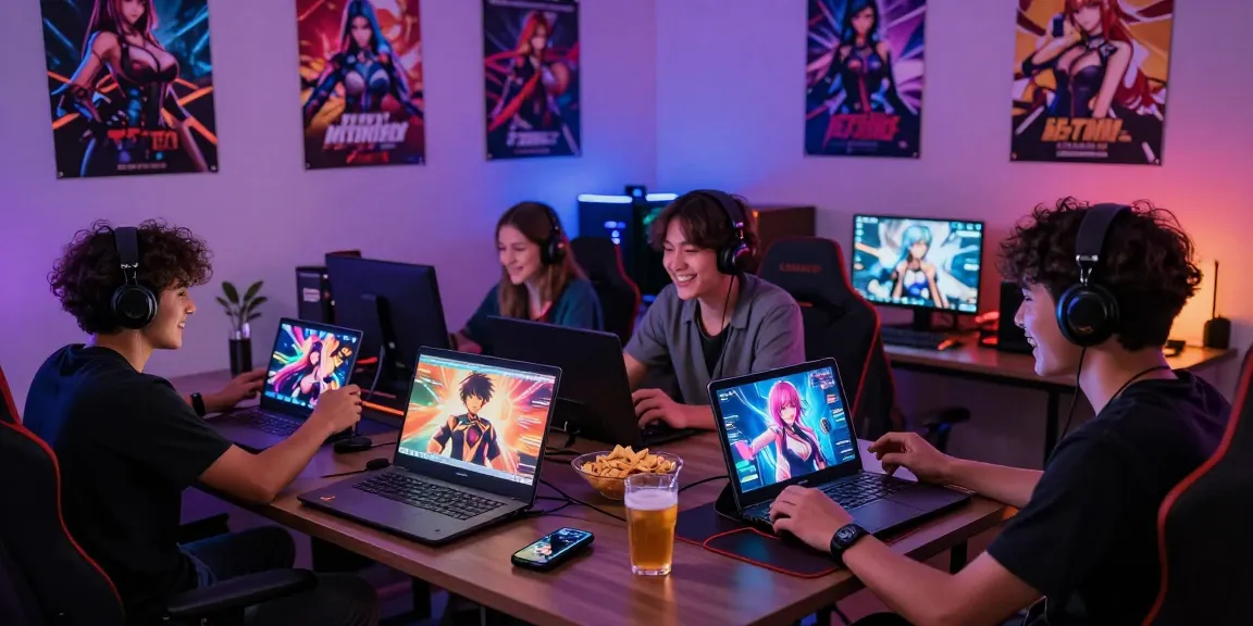 Players exploring vibrant hentai games on multiple devices in a cozy gaming setup