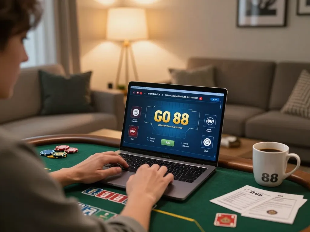 Chơi poker trên Go 88 bằng một chiếc laptop, với không khí ấm cúng cho trò chơi trực tuyến