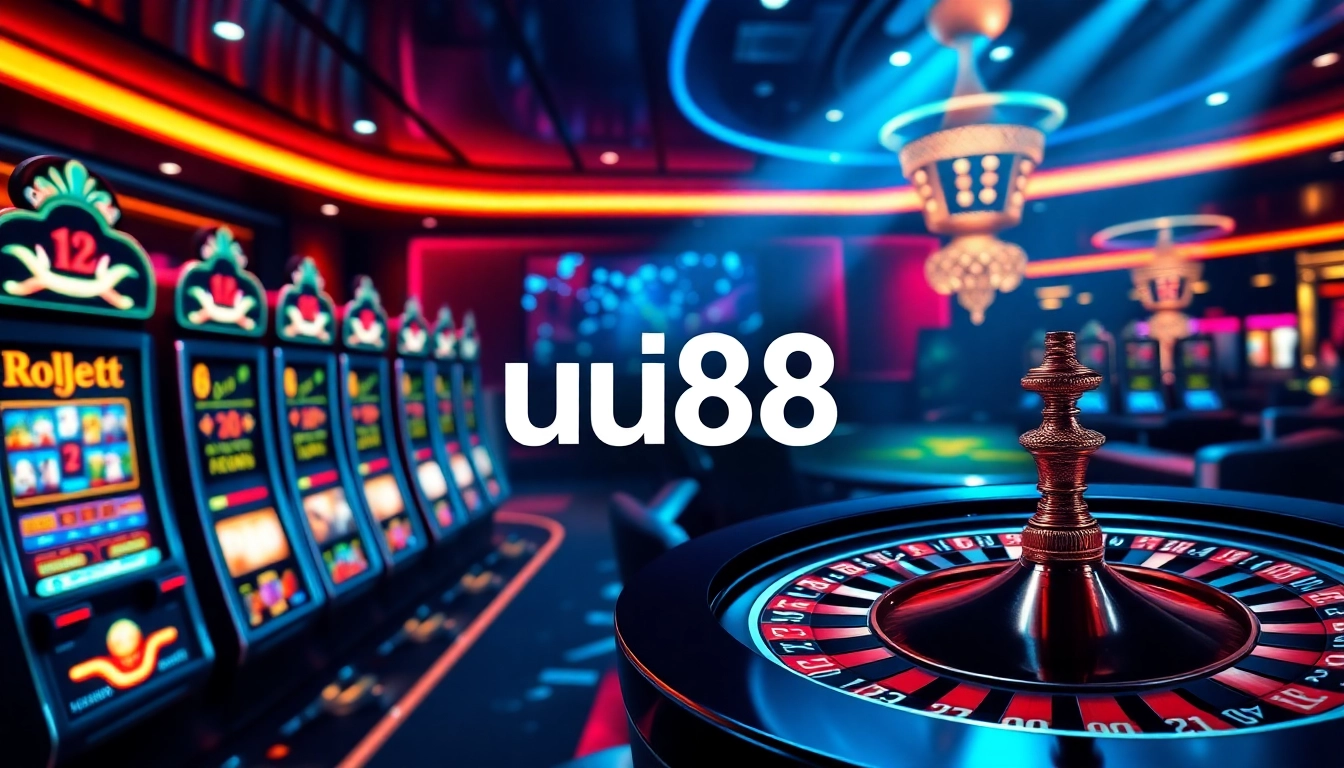 Engaging gambling scene featuring uu88 company slot machines and poker chips in action