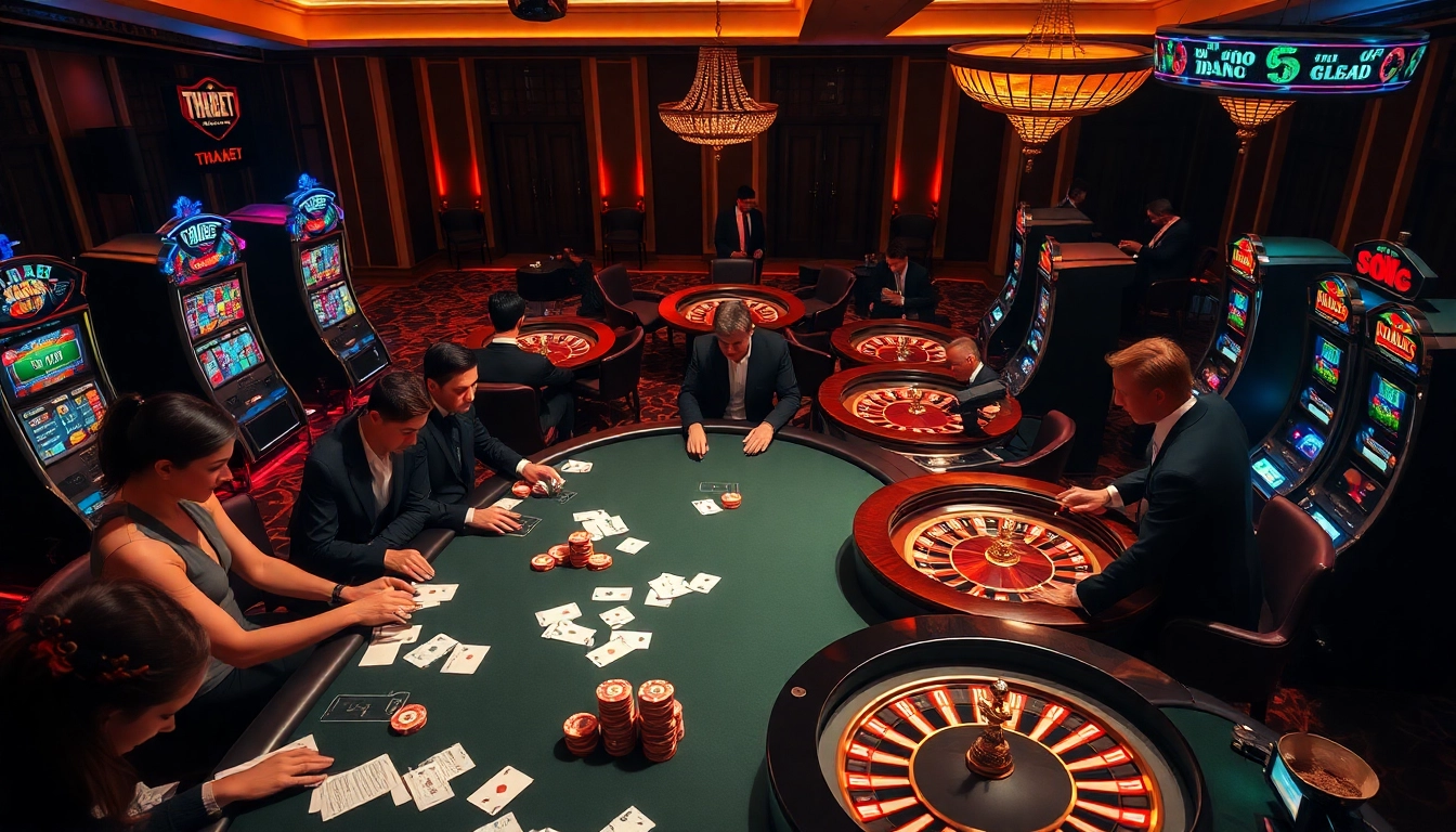 Players engaging in high-stakes games at the THABET casino, showcasing excitement and strategic betting.