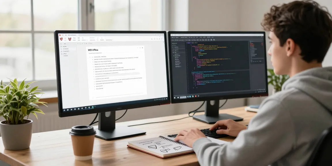 WPS Download interface displayed on a monitor in a modern tech workspace with a developer at work.