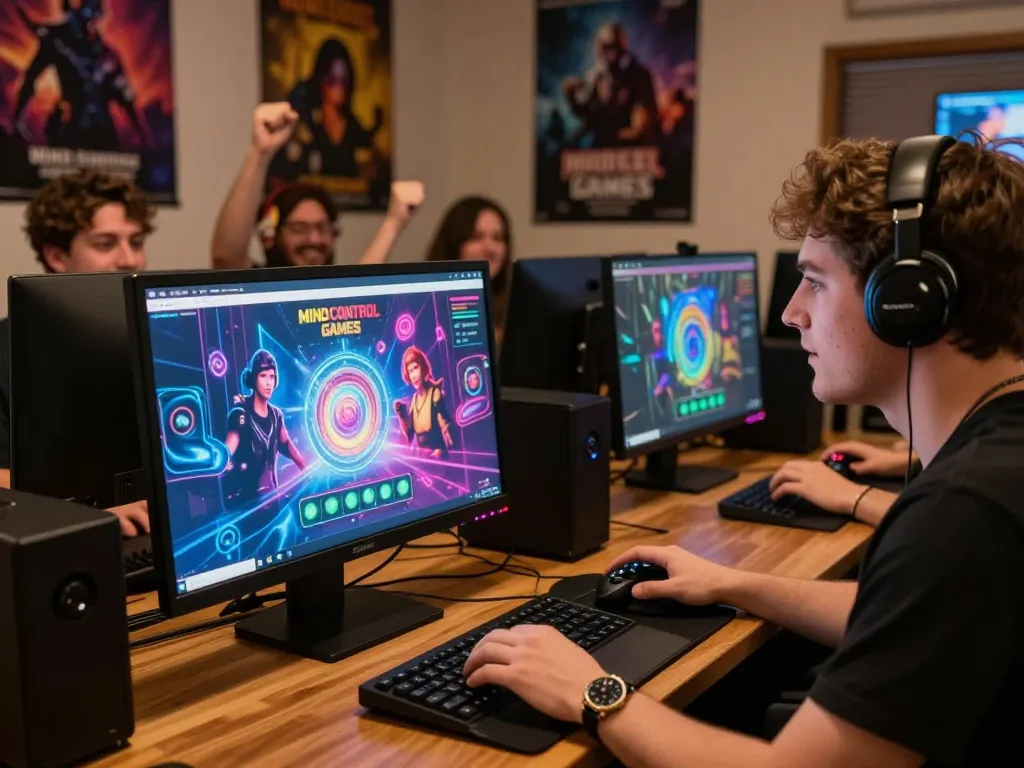 Mind control porn gaming scene with players engaged in immersive gameplay