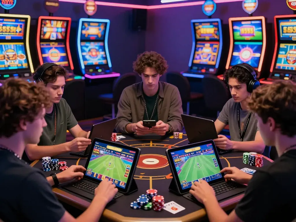 Exciting online gaming scene with 555win players enjoying diverse betting activities in a vibrant casino atmosphere.