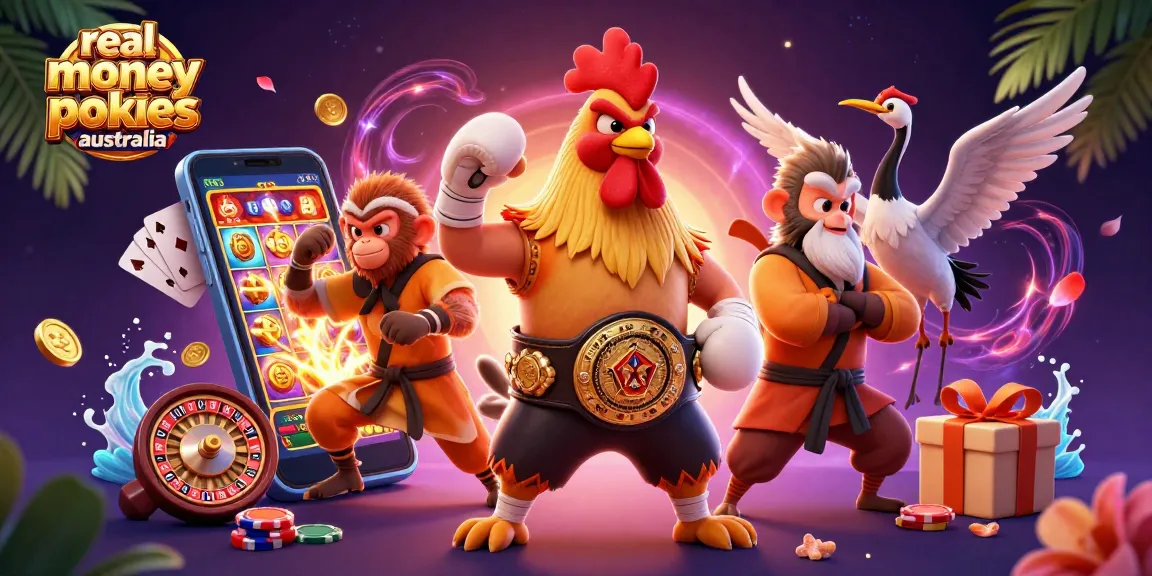Experience real money pokies australia with colorful slot games and animated casino characters.