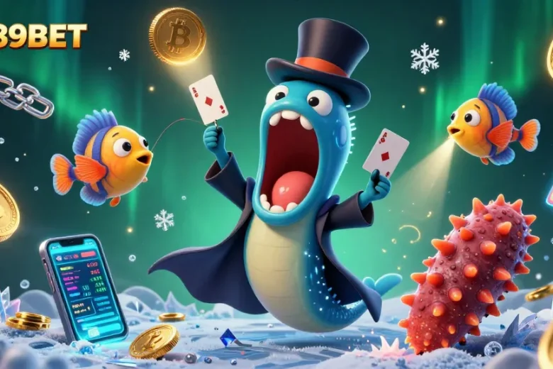 Witness the magic of 789BET's captivating casino world with glowing crypto coins and dynamic characters.